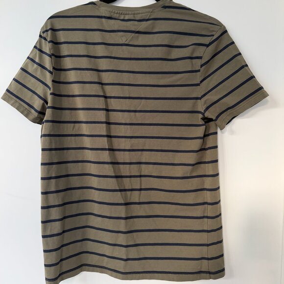 Tommy Hilfiger Slim Fit Stretch Stripe Tee. Green & Navy, Size M - Picture 3 of 5